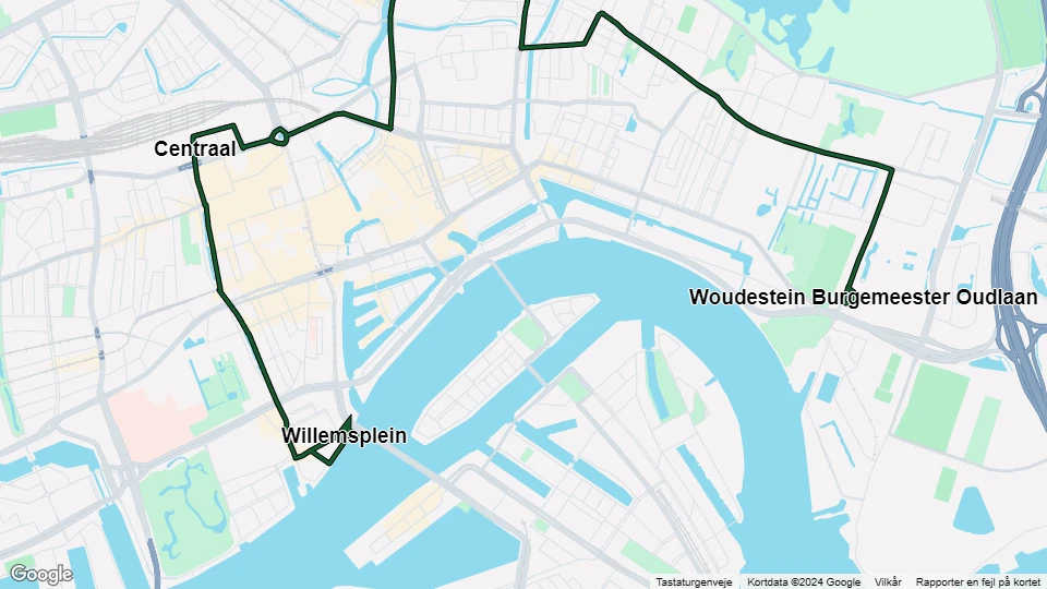 Rotterdam Straßenbahnlinie 7: Willemsplein - Woudestein Burgemeester Oudlaan Linienkarte