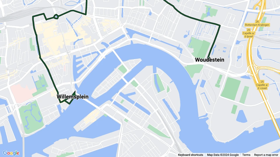 Rotterdam Straßenbahnlinie 7: Willemsplein - Woudestein Linienkarte
