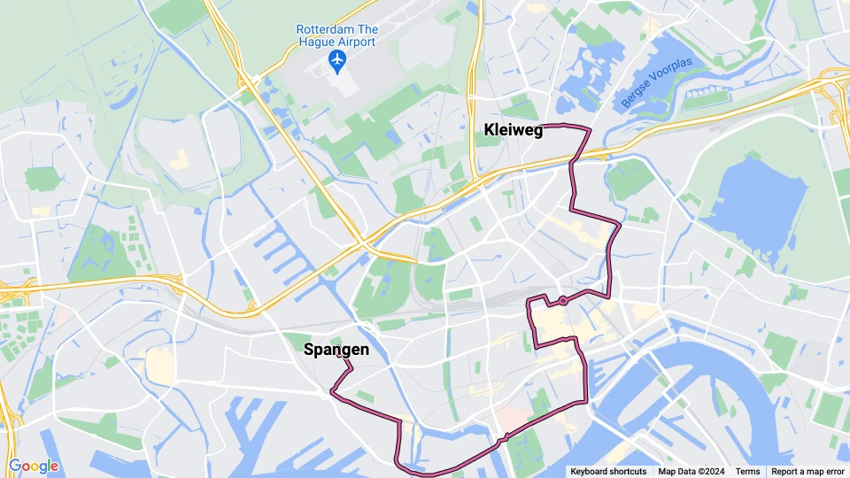 Rotterdam Straßenbahnlinie 8: Spangen - Kleiweg Linienkarte