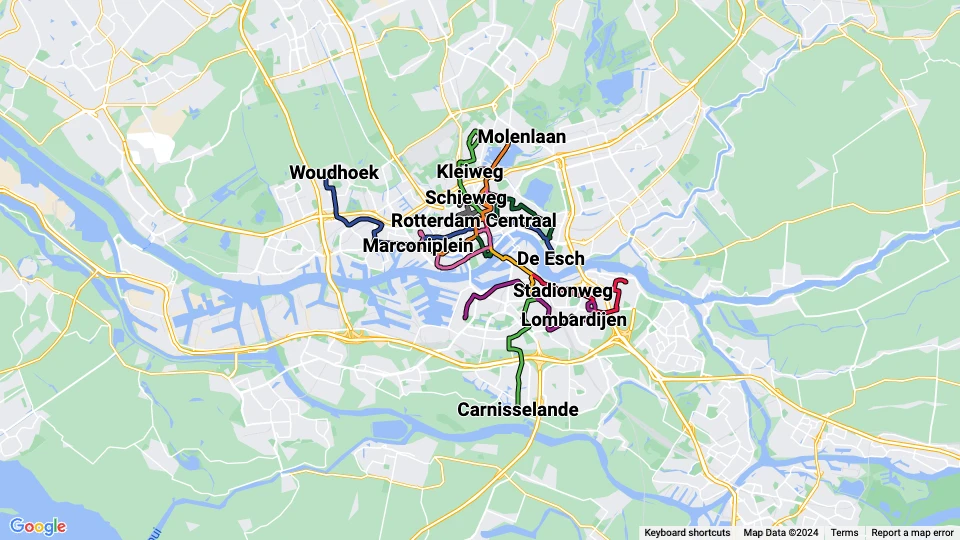 Rotterdamse Elektrische Tram (RET) Linienkarte