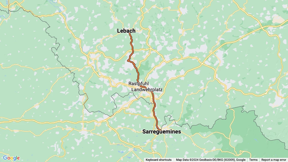 Saarbrücken Straßenbahnlinie S1: Sarreguemines - Lebach Linienkarte