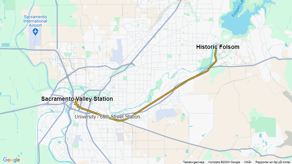 Sacramento Straßenbahnlinie Gelb: Sacramento Valley Station - Historic Folsom Linienkarte