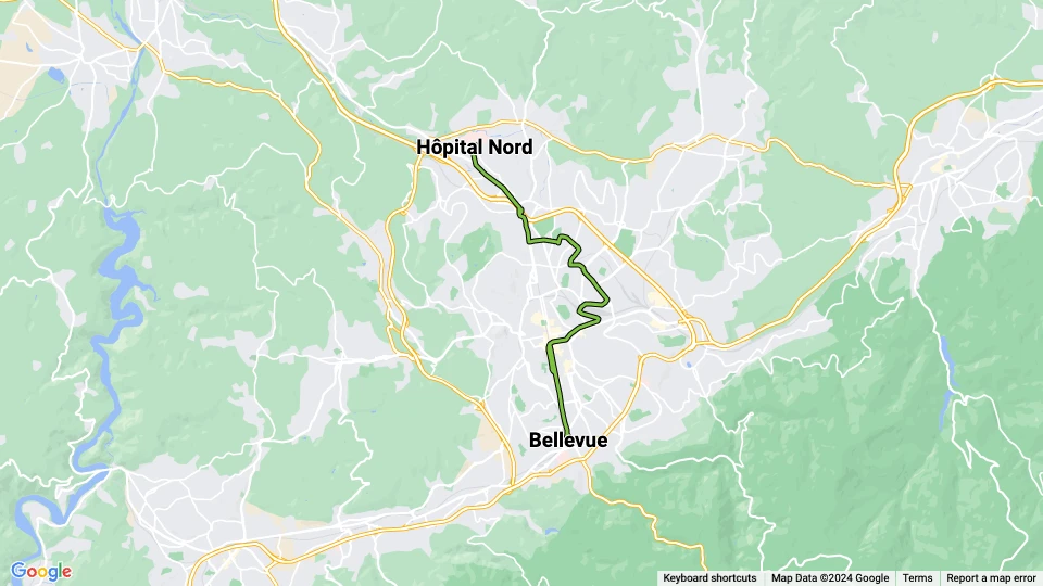 Saint-Étienne Straßenbahnlinie T3: Hôpital Nord - Bellevue Linienkarte