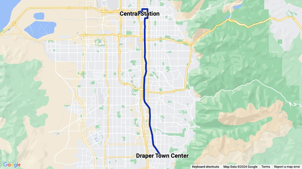 Salt Lake City Regionallinie 701 Blue Line: Draper Town Center - Central Station Linienkarte