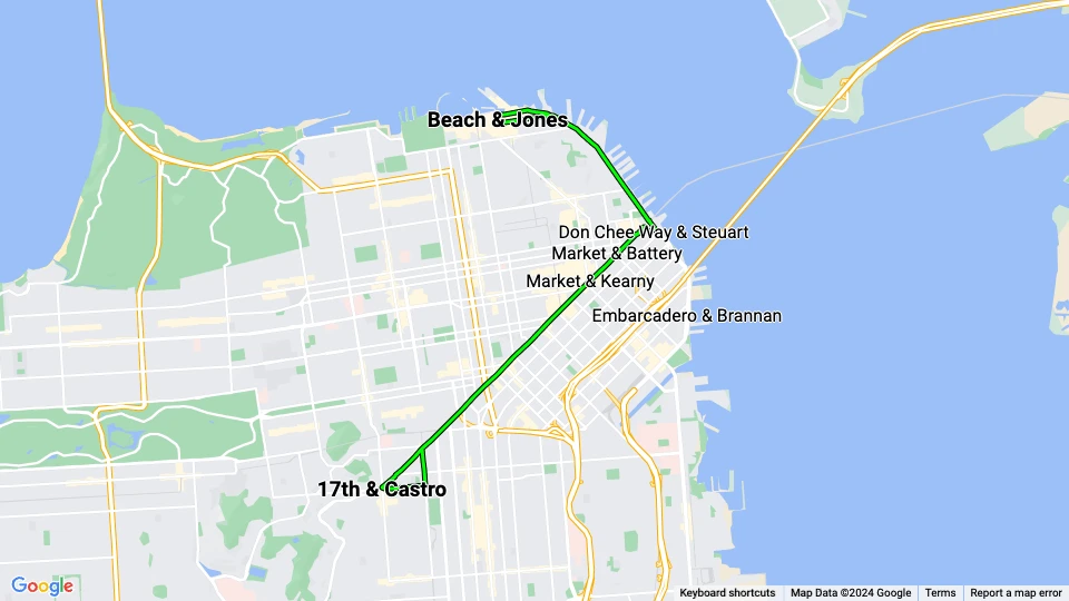 San Francisco F-Market & Wharves: Beach & Jones - 17th & Castro Linienkarte