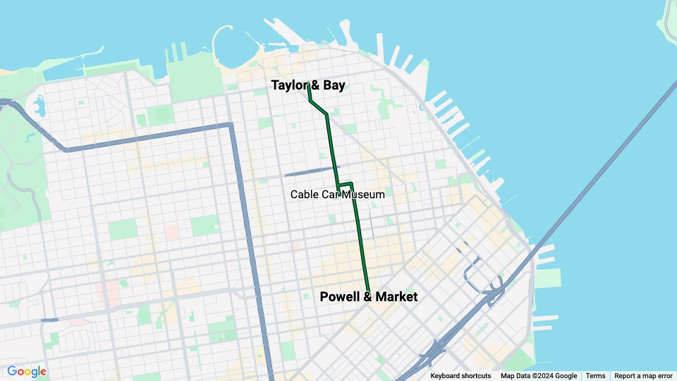 San Francisco Kabelstraßenbahn Powell-Mason: Taylor & Bay - Market & Powell Linienkarte