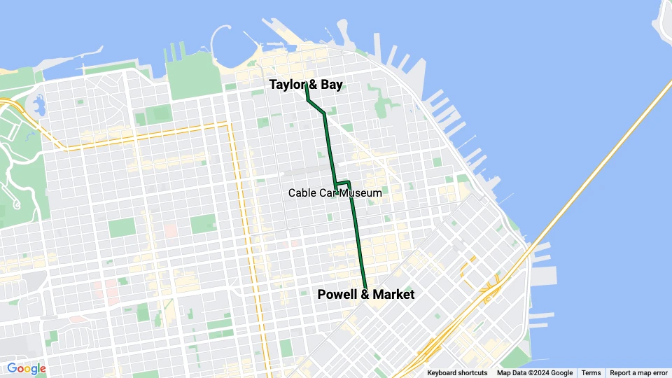 San Francisco Kabelstraßenbahn Powell-Mason: Taylor & Bay - Powell & Market Linienkarte