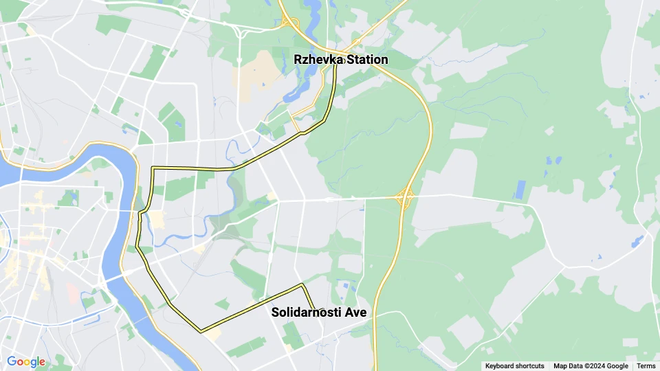 Sankt Petersburg Straßenbahnlinie 10: Rzhevka Station - Solidarnosti Ave Linienkarte