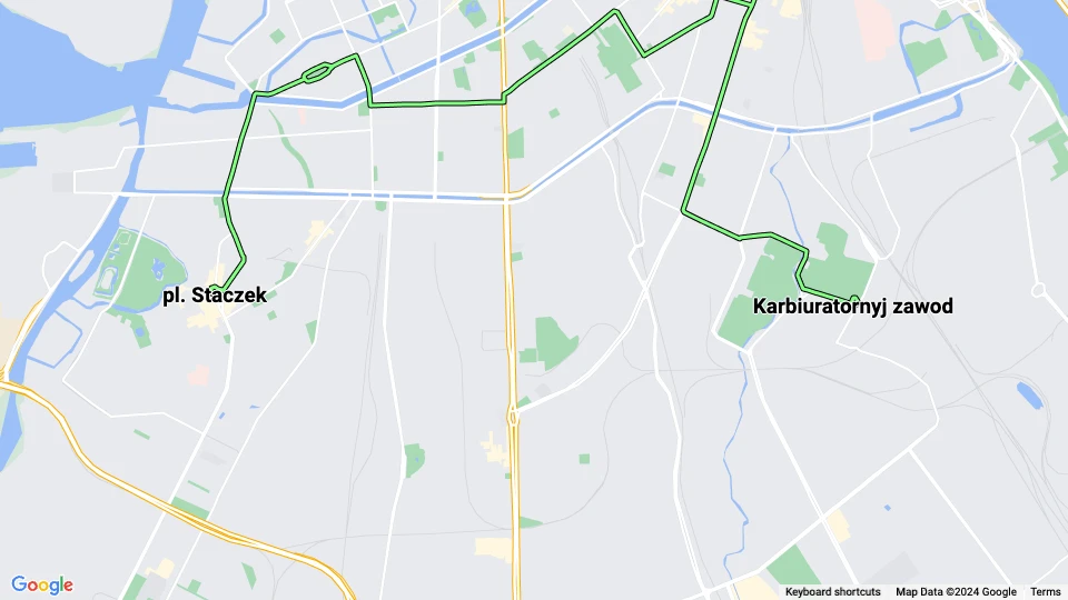 Sankt Petersburg Straßenbahnlinie 16: pl. Staczek - Karbiuratornyj zawod Linienkarte