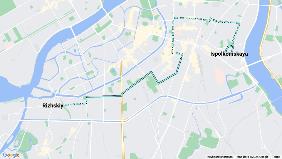 Sankt Petersburg Straßenbahnlinie 28: Ispolkomskaya - Rizhskiy Linienkarte