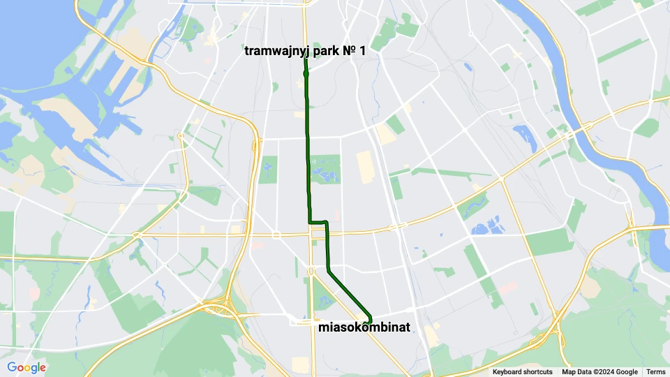 Sankt Petersburg Straßenbahnlinie 29: tramwajnyj park № 1 - miasokombinat Linienkarte