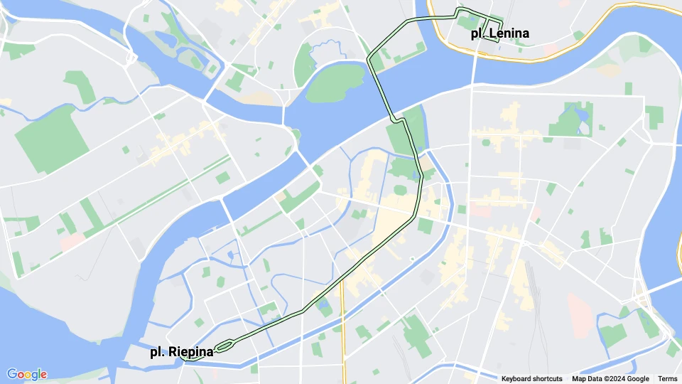 Sankt Petersburg Straßenbahnlinie 3: pl. Lenina - pl. Riepina Linienkarte