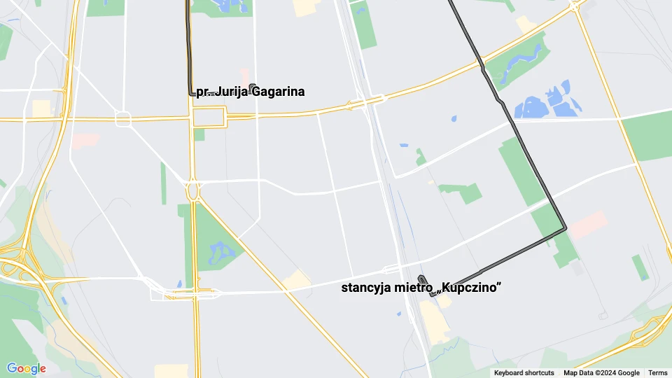 Sankt Petersburg Straßenbahnlinie 45: stancyja mietro „Kupczino” - pr. Jurija Gagarina Linienkarte