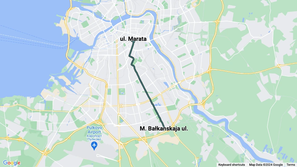 Sankt Petersburg Straßenbahnlinie 49: ul. Marata - M. Bałkanskaja ul. Linienkarte
