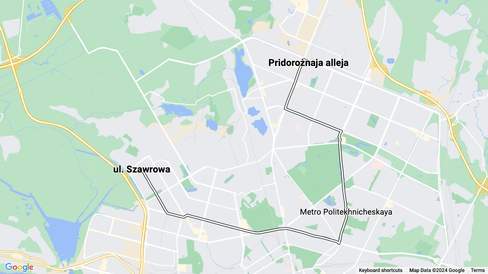 Sankt Petersburg Straßenbahnlinie 55: Pridorożnaja alleja - ul. Szawrowa Linienkarte