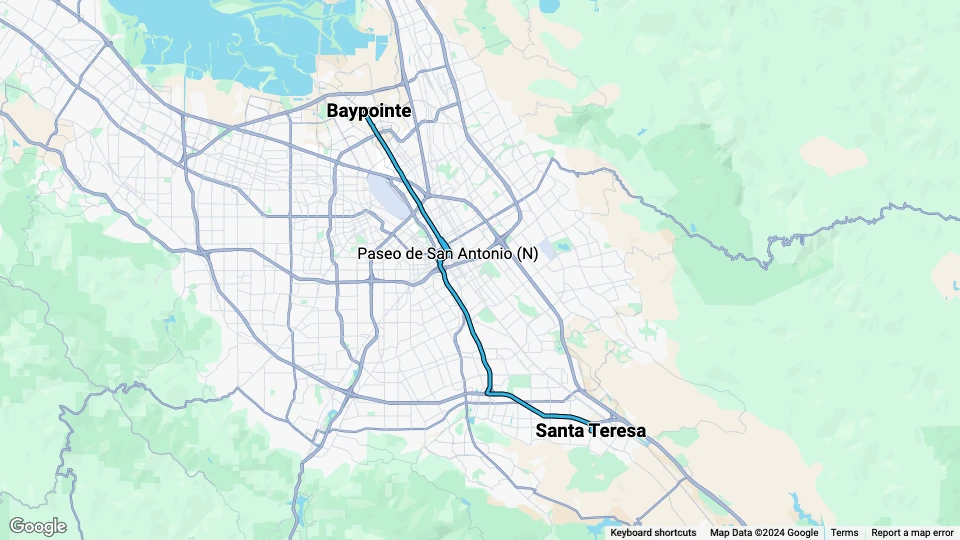 Santa Clara Blue Line (901): Baypointe - Santa Teresa Linienkarte