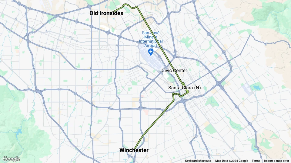 Santa Clara Green Line (902): Winchester - Old Ironsides Linienkarte