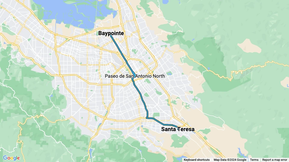 Santa Clara Regionallinie Blue 901: Baypointe - Santa Teresa Linienkarte