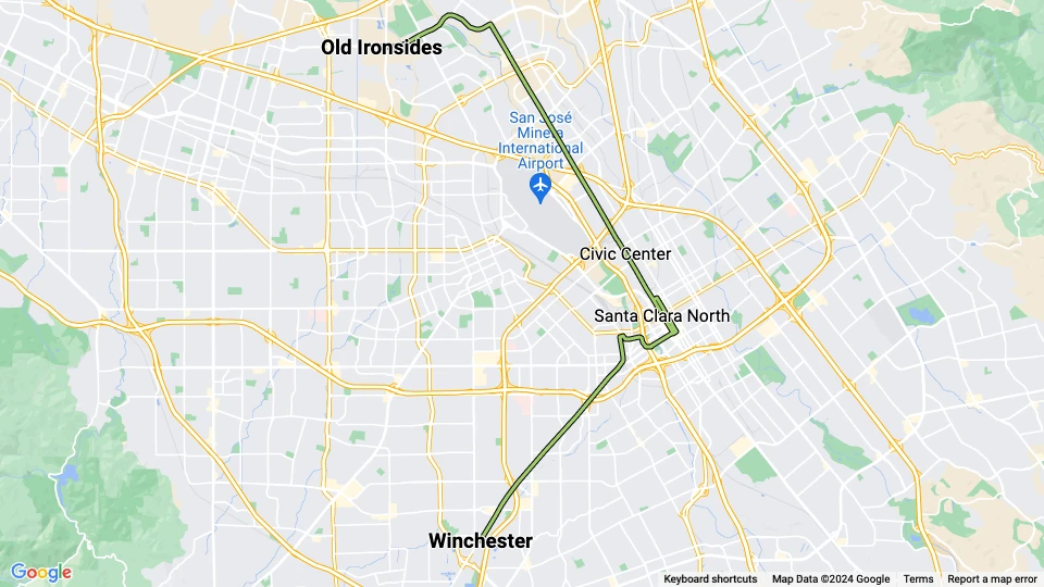 Santa Clara Regionallinie Green 902: Winchester - Old Ironsides Linienkarte