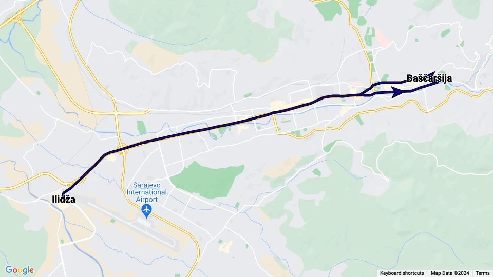 Sarajevo Straßenbahnlinie 3: Baščaršija - Ilidža Linienkarte