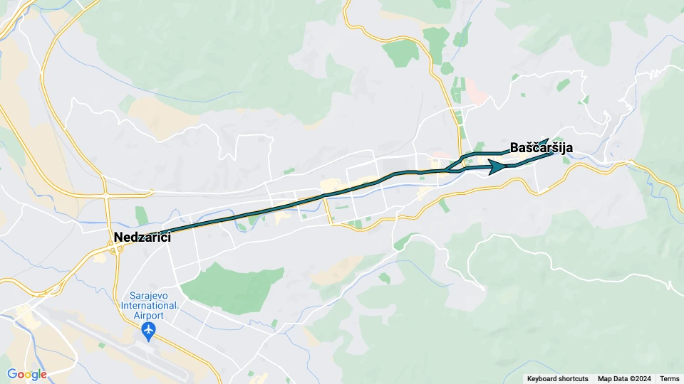 Sarajevo Straßenbahnlinie 5: Baščaršija - Nedzarici Linienkarte