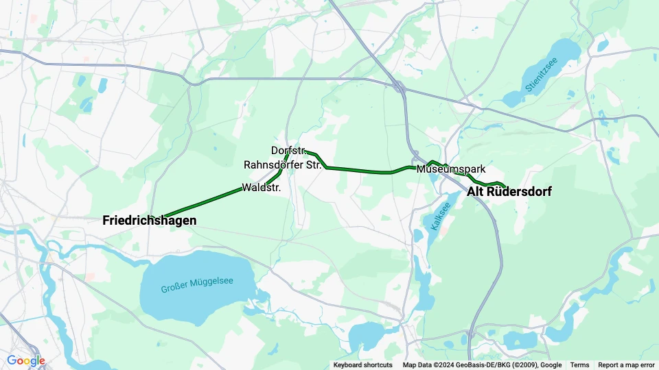 Schöneiche bei Berlin Straßenbahnlinie 88: Friedrichshagen - Alt Rüdersdorf Linienkarte