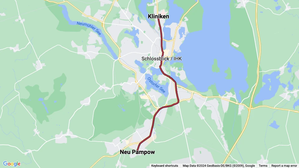 Schwerin Straßenbahnlinie 4: Kliniken - Neu Pampow Linienkarte