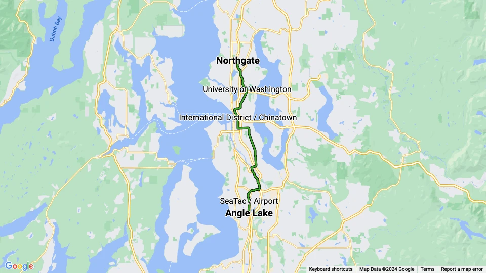 Seattle Regionallinie 1: Angle Lake - Northgate Linienkarte