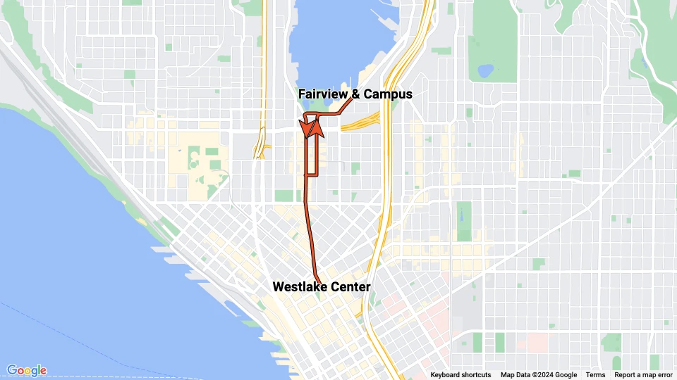 Seattle South Lake Union: Westlake Center - Fairview & Campus Linienkarte