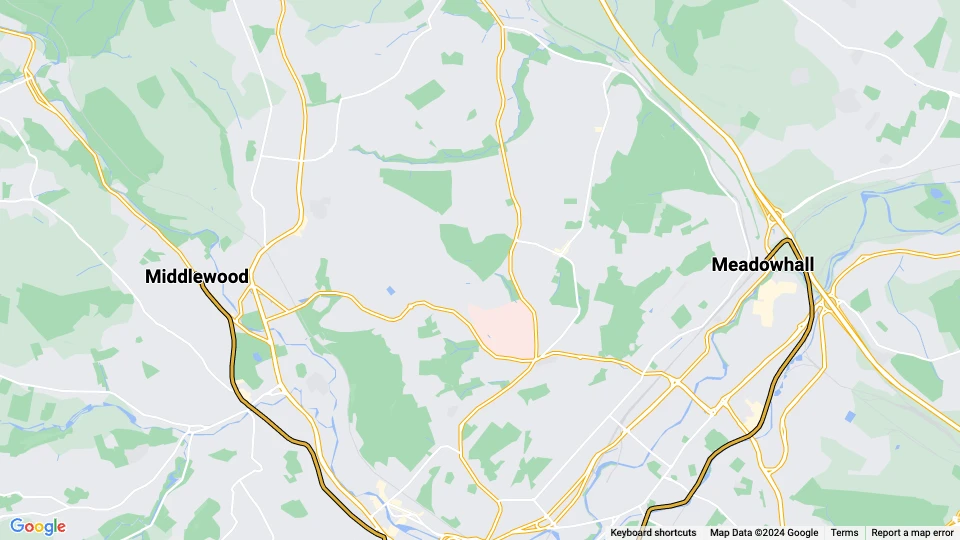 Sheffield Gelbe Linie: Middlewood - Meadowhall Linienkarte