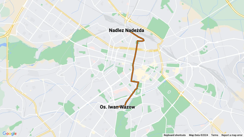 Sofia Straßenbahnlinie 1: Nadlez Nadeżda - Os. Iwan Wazow Linienkarte