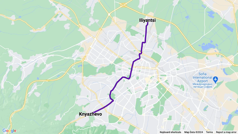 Sofia Straßenbahnlinie 11: Knyazhevo - Iliyantsi Linienkarte