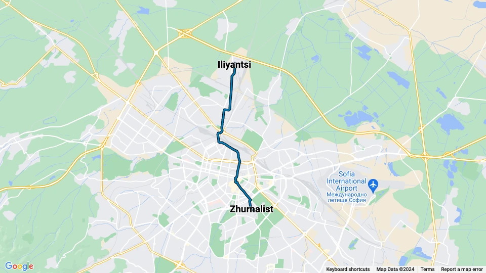Sofia Straßenbahnlinie 12: Iliyantsi - Zhurnalist Linienkarte