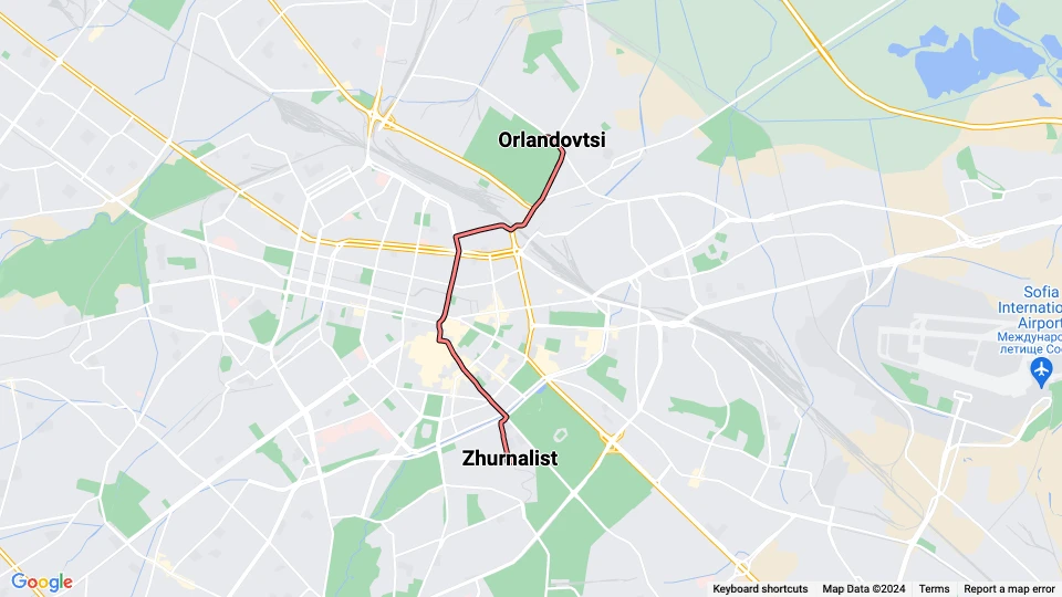 Sofia Straßenbahnlinie 18: Zhurnalist - Orlandovtsi Linienkarte