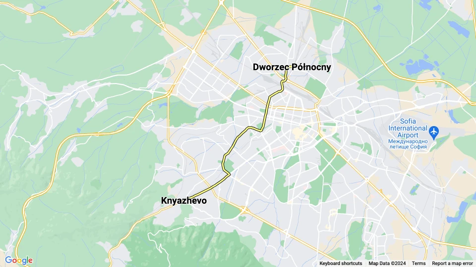 Sofia Straßenbahnlinie 19: Knyazhevo - Dworzec Północny Linienkarte