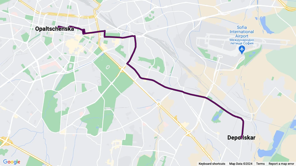 Sofia Straßenbahnlinie 20: Opaltschenska - Depo Iskar Linienkarte