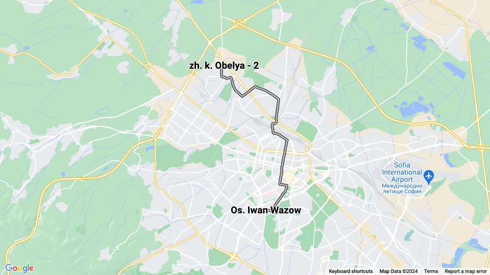 Sofia Straßenbahnlinie 6: Os. Iwan Wazow - zh. k. Obelya - 2 Linienkarte