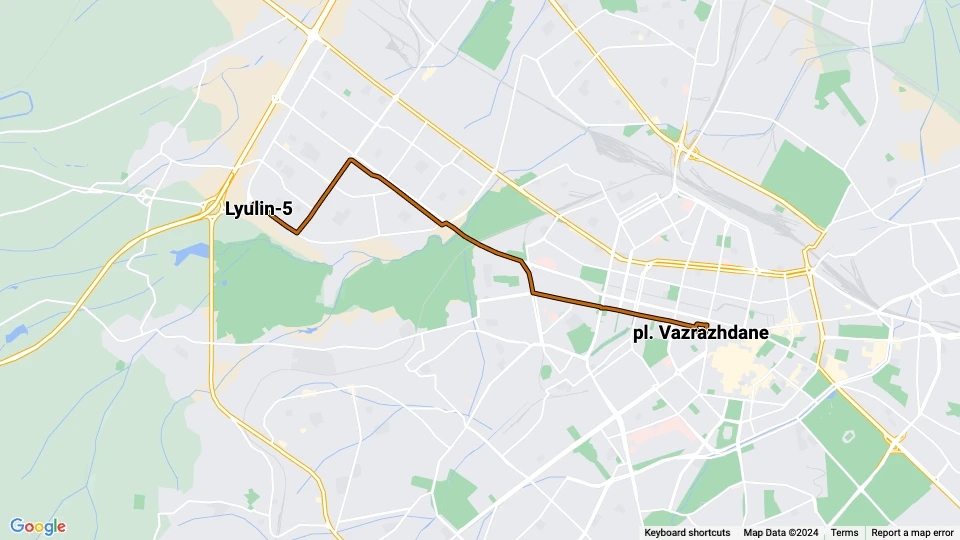 Sofia Straßenbahnlinie 8: pl. Vazrazhdane - Lyulin-5 Linienkarte