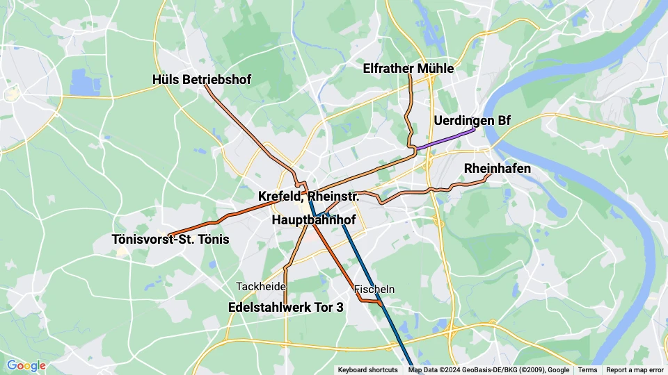 Stadtwerke Krefeld (SWK) Linienkarte