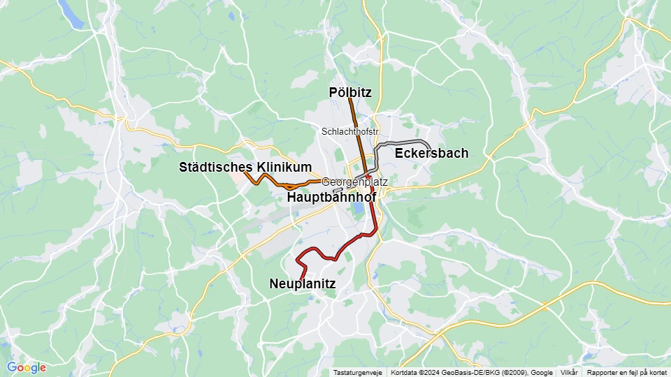 Städtische Verkehrsbetriebe Zwickau (SVZ) Linienkarte