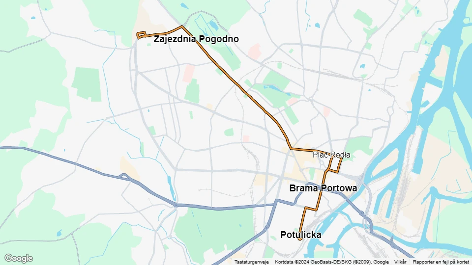 Stettin Straßenbahnlinie 1: Potulicka - Osiedle Zawadzkiego Linienkarte