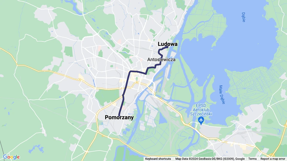 Stettin Straßenbahnlinie 11: Pomorzany - Ludowa Linienkarte