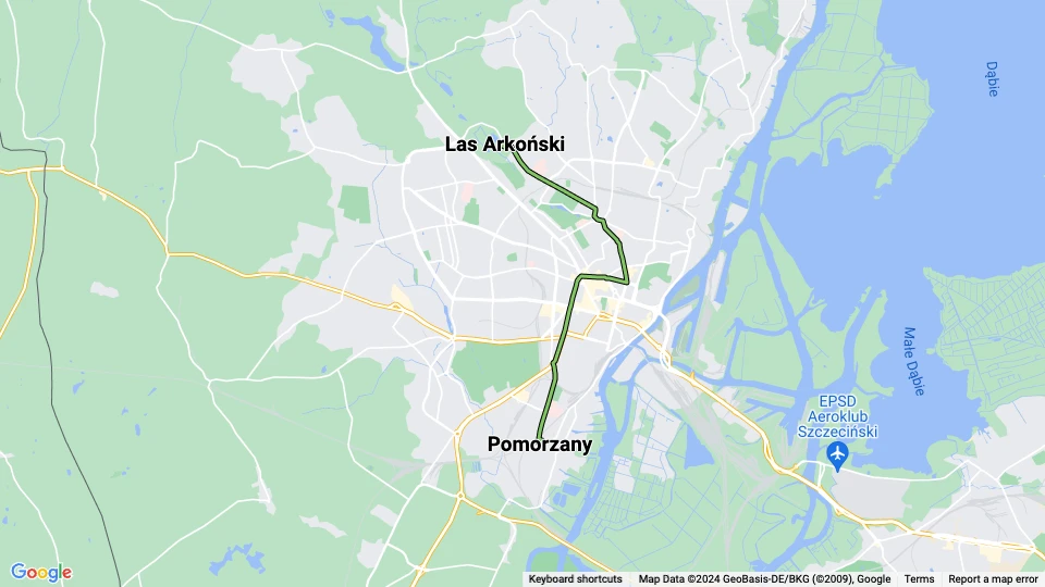 Stettin Straßenbahnlinie 12: Las Arkoński - Pomorzany Linienkarte