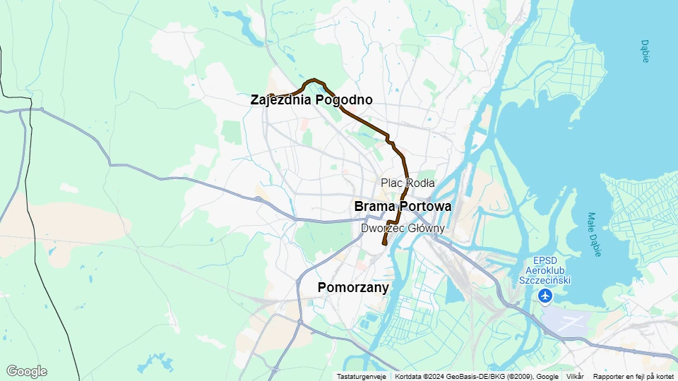 Stettin Straßenbahnlinie 3: Pomorzany - Osiedle Zawadzkiego Linienkarte