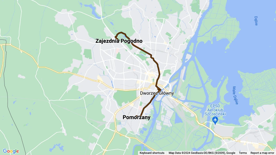Stettin Straßenbahnlinie 3: Pomorzany - Zajezdnia Pogodno Linienkarte