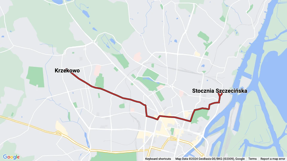 Stettin Straßenbahnlinie 5: Krzekowo - Stocznia Szczecińska Linienkarte