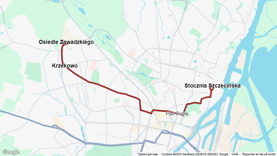 Stettin Straßenbahnlinie 5: Osiedle Zawadzkiego - Stocznia Szczecińska Linienkarte