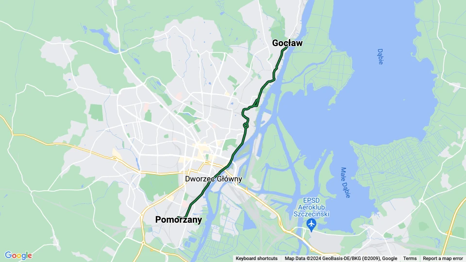 Stettin Straßenbahnlinie 6: Pomorzany - Gocław Linienkarte