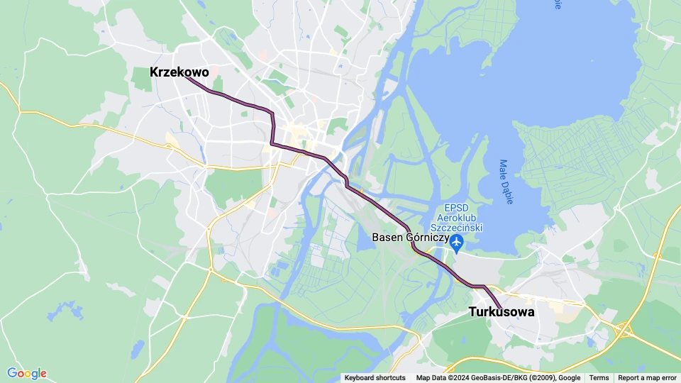 Stettin Straßenbahnlinie 7: Turkusowa - Krzekowo Linienkarte