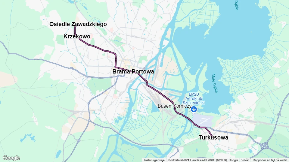 Stettin Straßenbahnlinie 7: Turkusowa - Osiedle Zawadzkiego Linienkarte